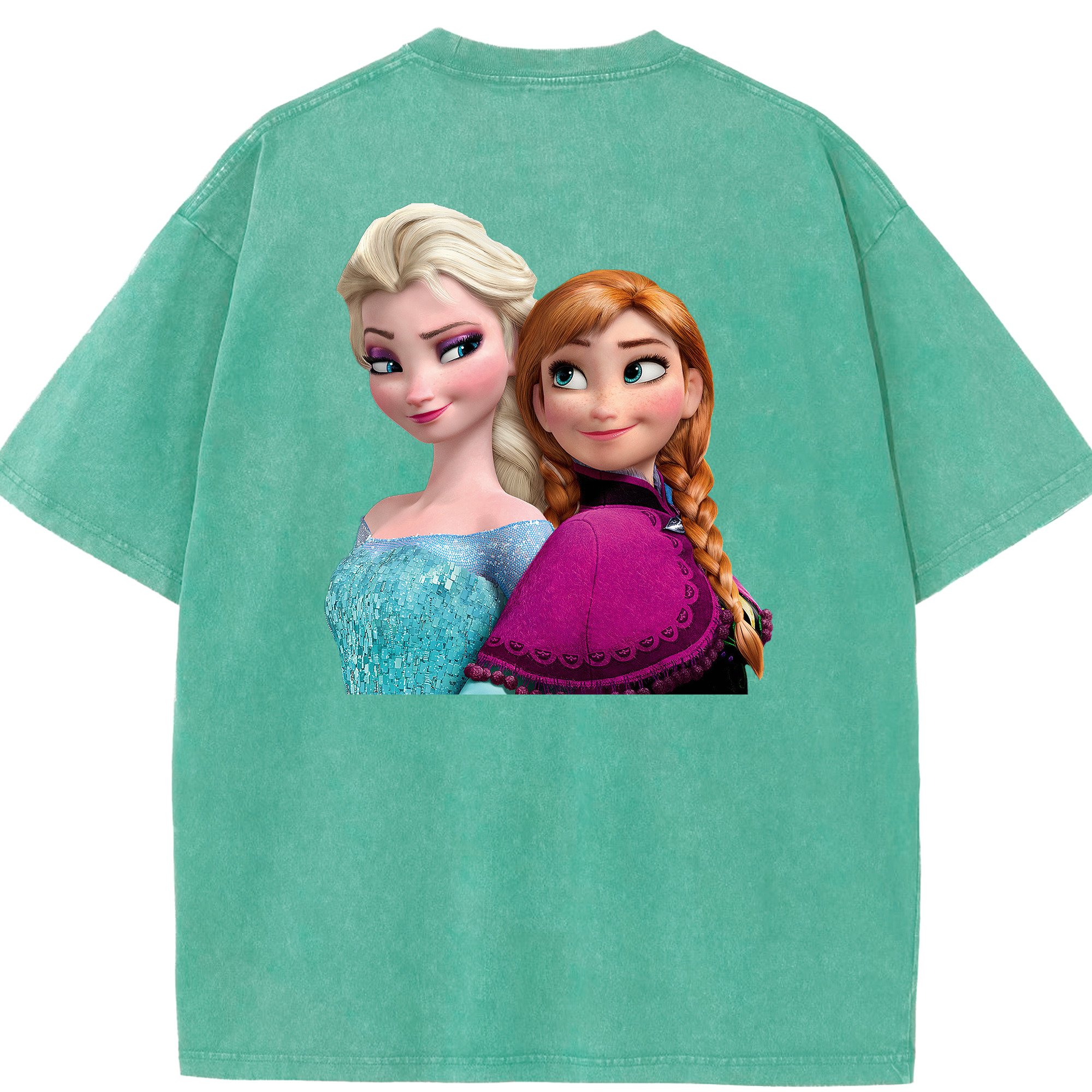 （画像用） アナと雪の女王 アンナ エルサ Frozen Anna Elsa 綿100% ヴィンテージ風 半袖Tシャツ（背面プリント）